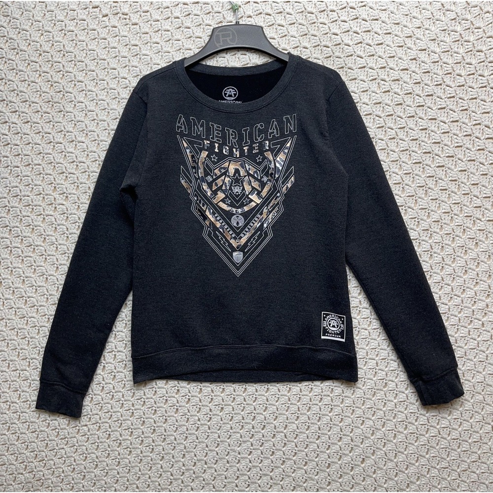 American Fighter Women's Sweatshirt (M) Gray Lightweight Pullover Double Sided
